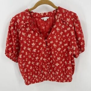 American Eagle AE Cropped Smocked floral, print, covered button Blouse L